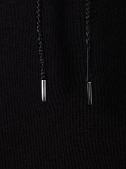 Reiss Black Fabien Interlock Jersey Drawstring Hoodie