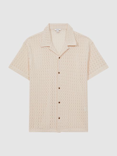 Reiss Scorpios Crochet Cuban Collar Button Through T-Shirt | REISS Rest ...