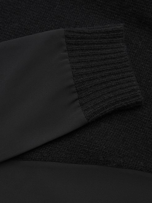 Reiss Black Shelly Hybrid Knit and Sheer V-Neck Jumper