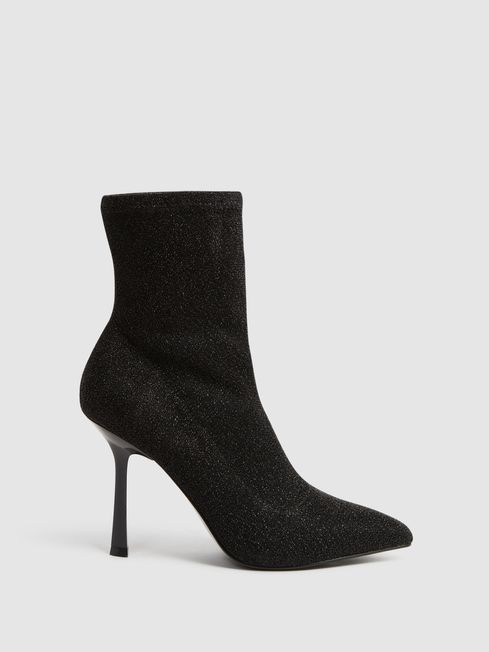 Reiss Black Jess Metallic Sock Boots