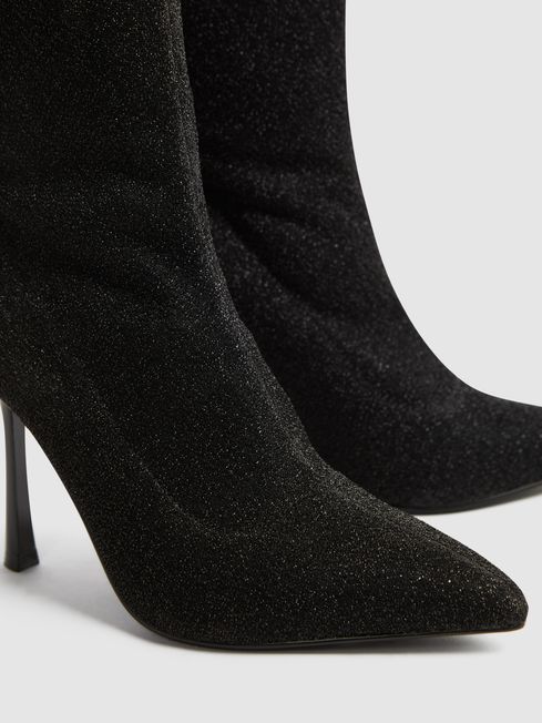 Reiss Black Jess Metallic Sock Boots