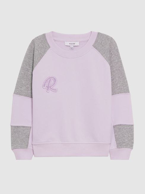 Reiss Lilac Bryce Junior Colourblock Motif Jersey Sweatshirt