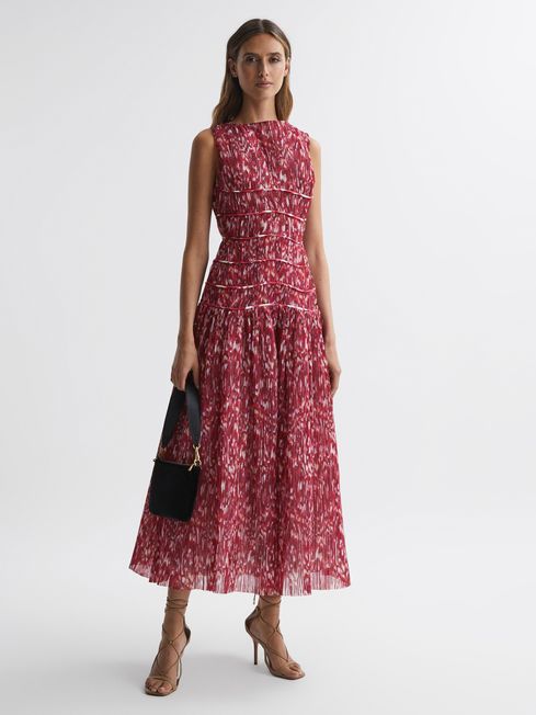 Rachel Gilbert Floral Pleated Midi Dress