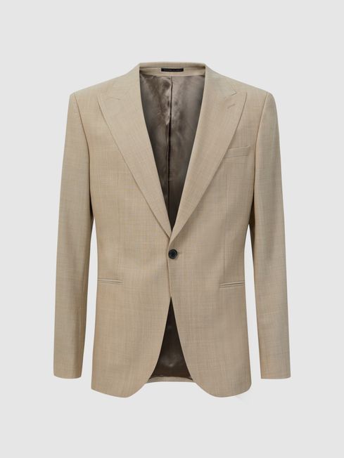 Reiss Oatmeal Wish Slim Fit Single Breasted Wool Blend Blazer