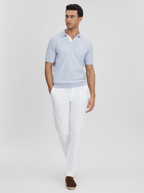 Reiss Soft Blue Boston Cotton Blend Contrast Open Collar Shirt