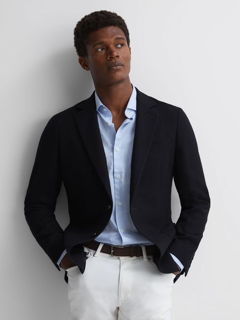 Reiss Navy Attire Slim Fit Textured Wool Blend Blazer
