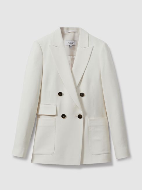 Double Breasted Twill Blazer in White