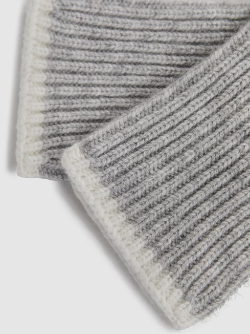 Wool Blend Contrast Trim Gloves in Grey/Ecru