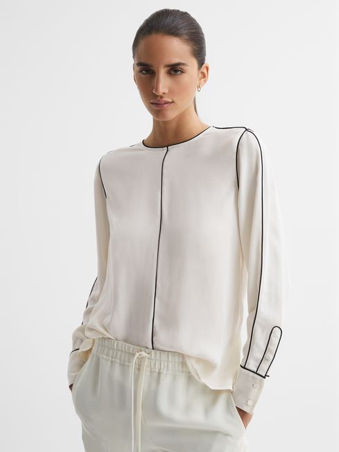 Reiss - estella trim long sleeve blouse