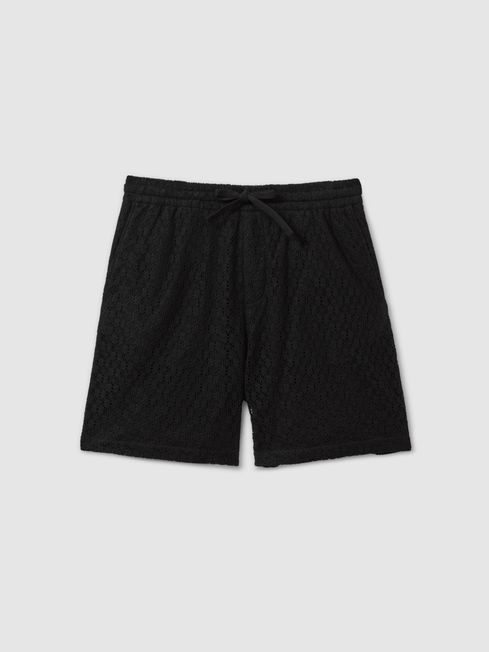 Reiss Prez Cotton Blend Crochet Drawstring Shorts REISS Rest of Europe