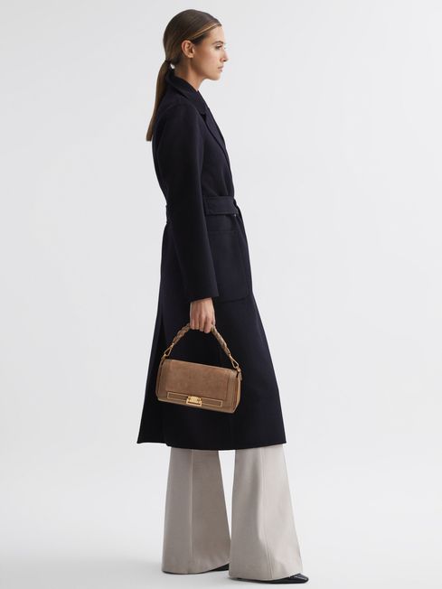 Reiss Taupe Ivy Leather Suede Baguette Bag
