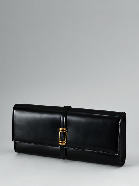 High Shine Leather Clutch Bag in Black