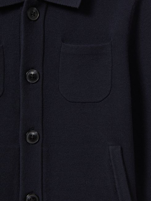 Reiss Navy Forester Senior Long Sleeve Button Through Shirt