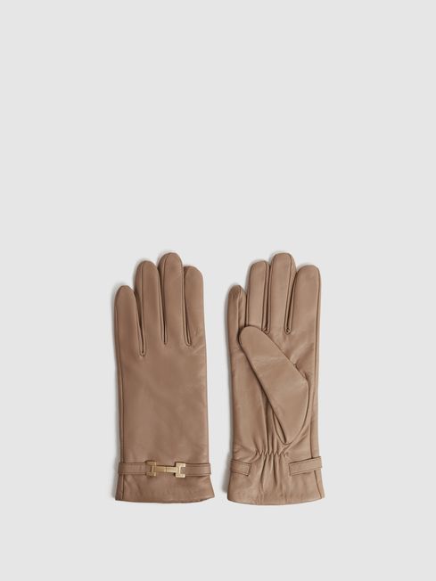 Reiss Camel Harriet Leather Hardware Gloves