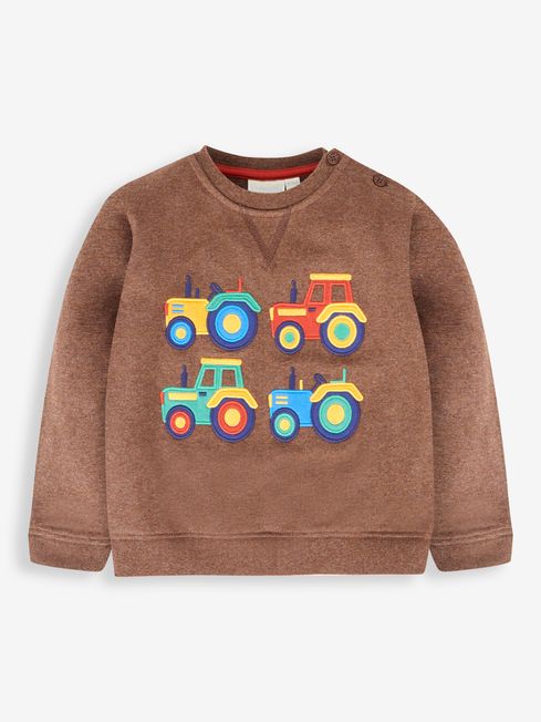 JoJo Maman Bébé Marl Brown Tractor Tractor Appliqué Sweatshirt