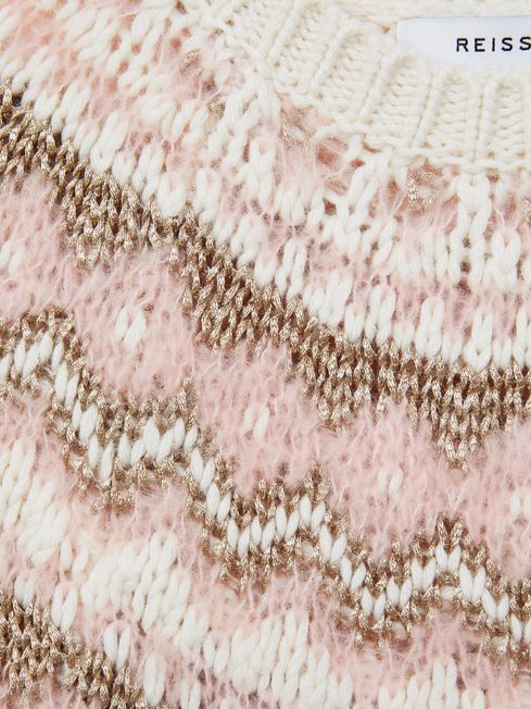 Reiss Pink Blythe Senior Fairisle Knitted Jumper