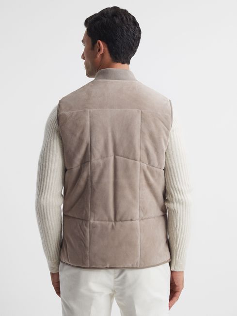Reiss Taupe Cobar Suede Quilted Sleeveless Gilet