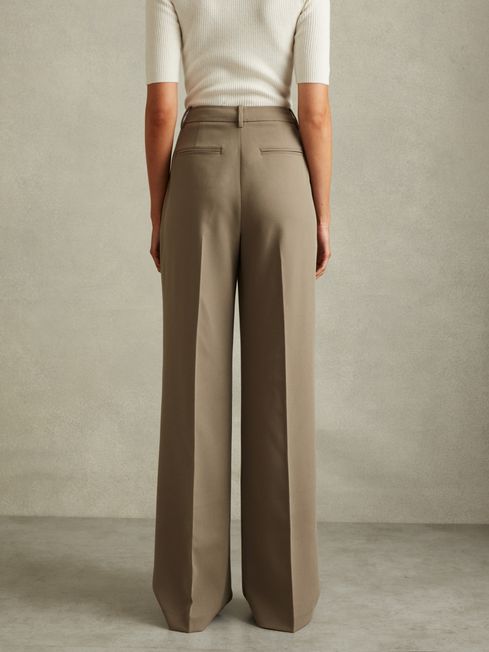 Reiss Khaki Madelyn Petite Wide Leg Front Pleat Suit Trousers