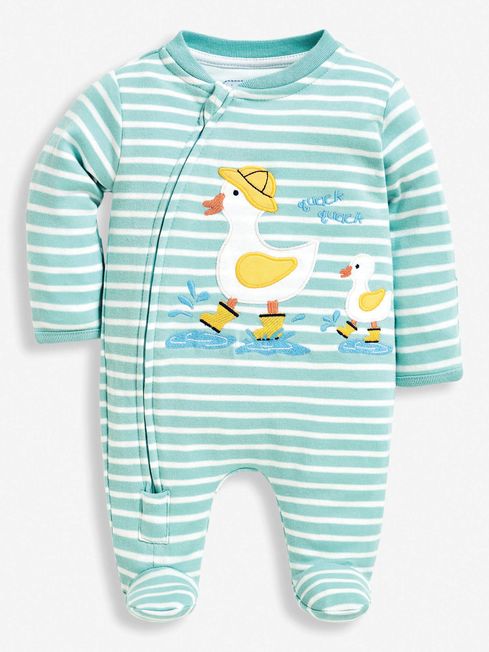 JoJo Maman Bébé Duck Egg Duck Appliqué Zip Baby Sleepsuit