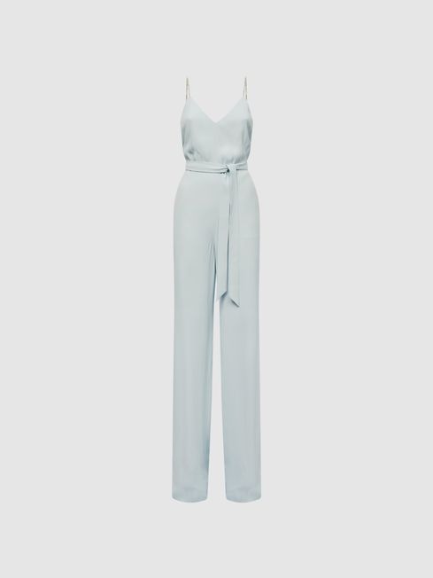 Embellished Wide Leg Jumpsuit in Green REISS USA