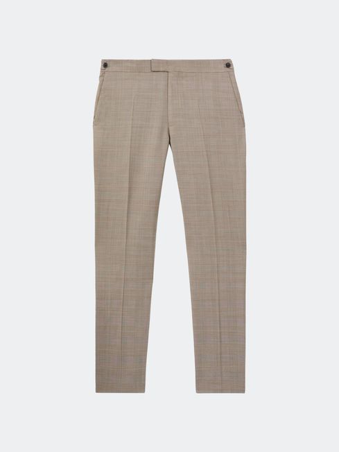 Reiss Oatmeal Abbey Slim Fit Checked Adjuster Trousers