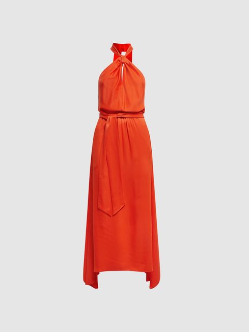 Orange halter neck dress discount