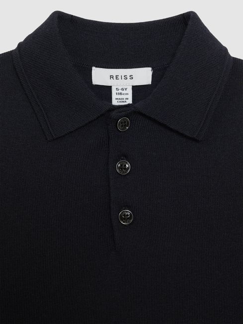 Reiss Navy Trafford Junior Merino Wool Polo Shirt