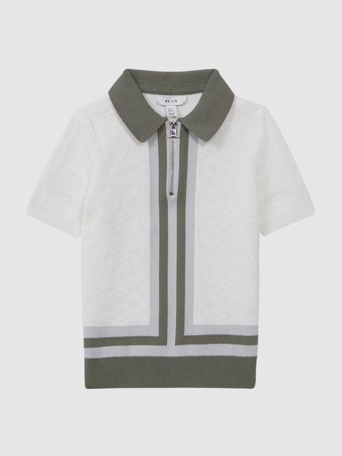 Reiss London Cotton Knitted Half Zip Polo T Shirt REISS