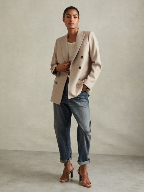 Petite Wool Blend Double Breasted Blazer in Neutral REISS Spain