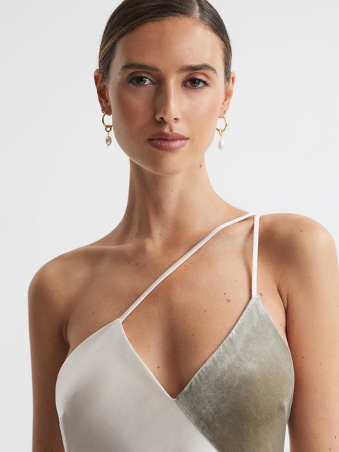 Reiss Silver Keeley Silk-Velvet Asymmetric Strap Midi Dress