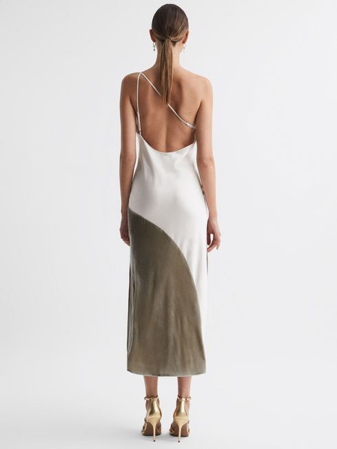 Reiss Silver Keeley Silk-Velvet Asymmetric Strap Midi Dress