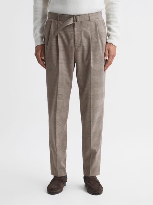 Reiss Rail Prince of Wales Check Belted Trousers