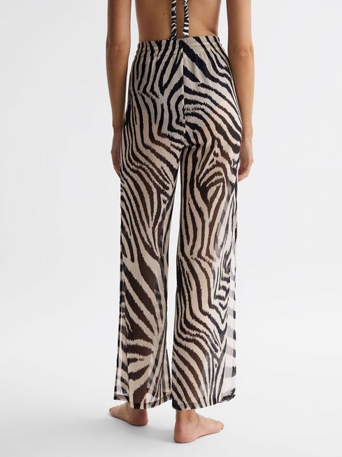 Zebra Print Split Hem Beach Trousers in Black/White