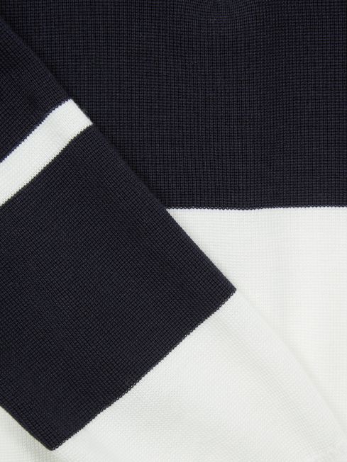 Reiss Navy/White Tokyo Junior Slim Fit Half-Zip Long Sleeve Polo Shirt