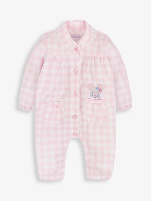 JoJo Maman Bébé Pink Mouse Gingham All-In-One Pyjamas