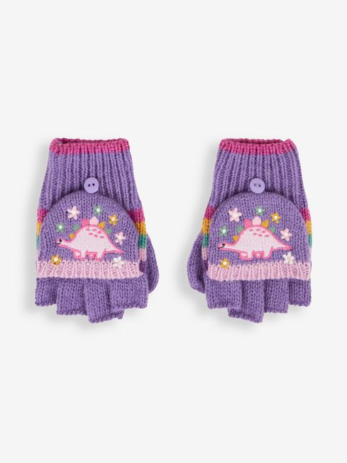 JoJo Maman Bébé Lilac Girls' Pretty Dinosaur Striped Gloves
