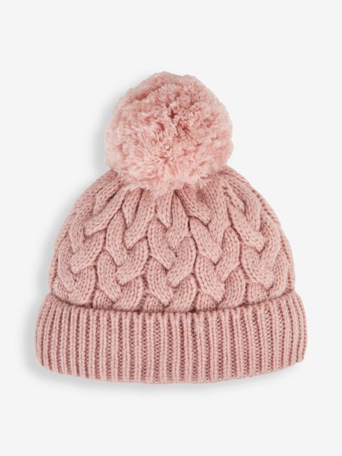 JoJo Maman Bébé Pink Girls' Chunky Cable Knit Pom Pom Hat