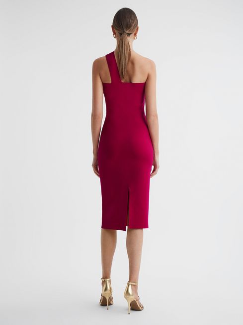 Reiss Pink Lola Knitted One Shoulder Bodycon Midi Dress