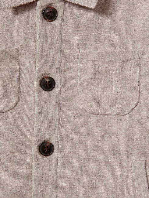 Reiss Oatmeal Melange Forester Senior Long Sleeve Button Through Shirt