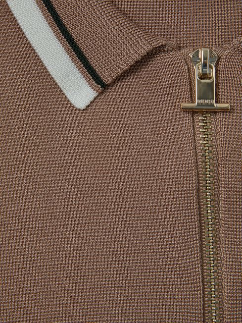 Reiss Warm Taupe Chelsea Half-Zip Polo Shirt