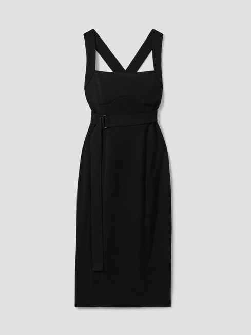 Belted bodycon midi dress deals