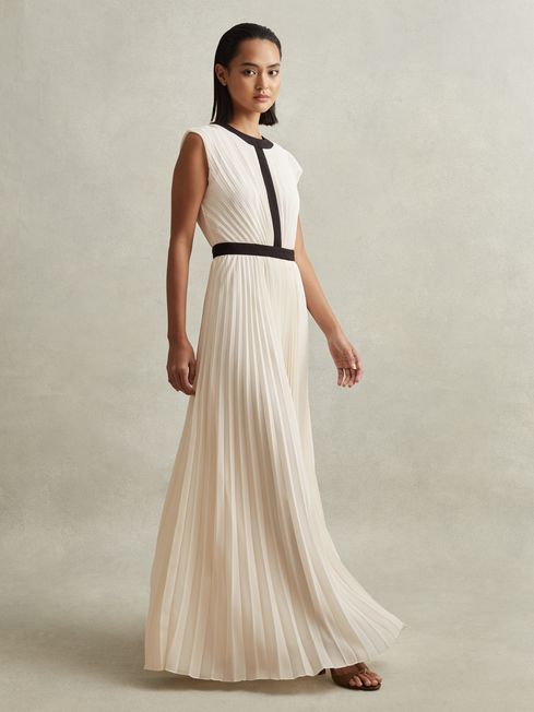Reiss White Harley Pleated Maxi Dress