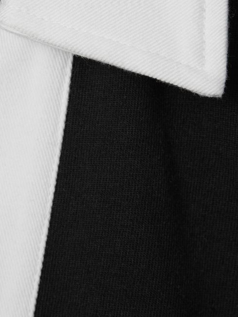 Reiss Black/White Aspen Oversized Cotton Open Collar Jumper