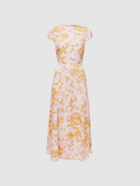 Reiss Livia Floral Cut Out Back Midi Dress REISS Rest of World
