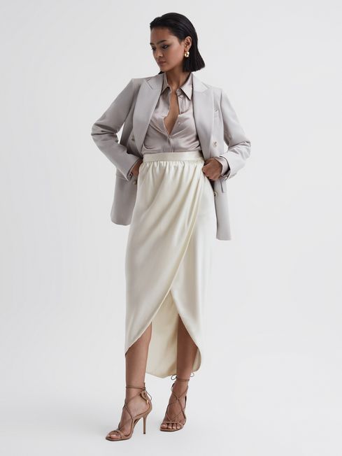 Jupe drap e Reiss Tyra en soie ourlet asym trique REISS France