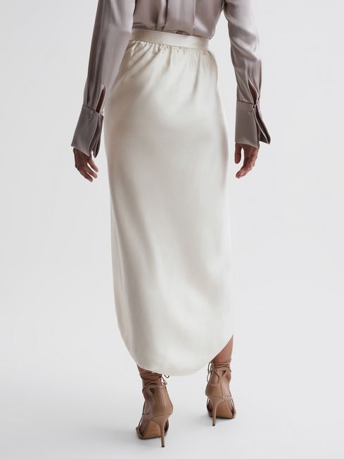 Reiss Ivory Tyra Silk High-Low Wrap Skirt