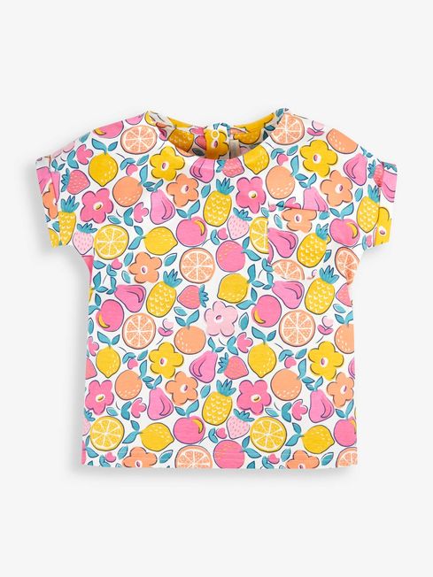 JoJo Maman Bébé Cream Summer Fruit Print Pocket T-Shirt