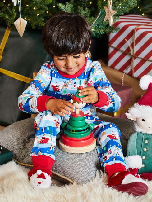 JoJo Maman Bébé Blue Kids' Christmas Scene Pyjamas