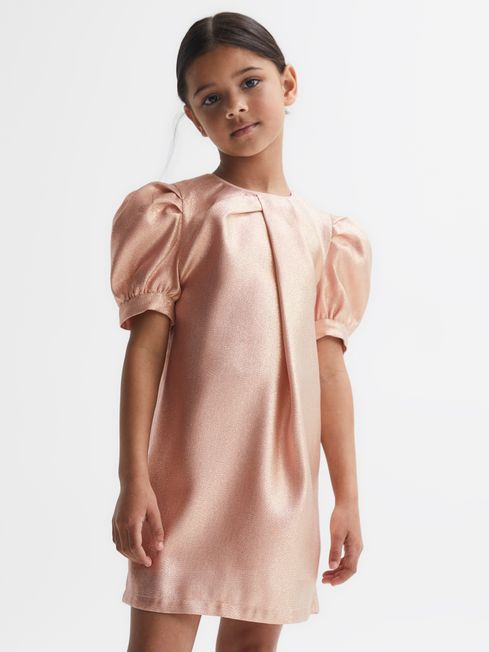 Reiss Pink Lexi Junior Metallic Puff Sleeve Dress