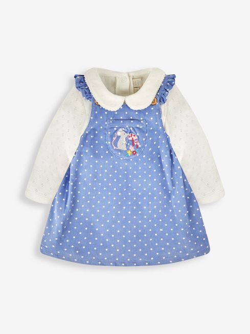 JoJo Maman Bébé Blue Girls' Mouse Embroidered Cord Baby Dress & Body Set